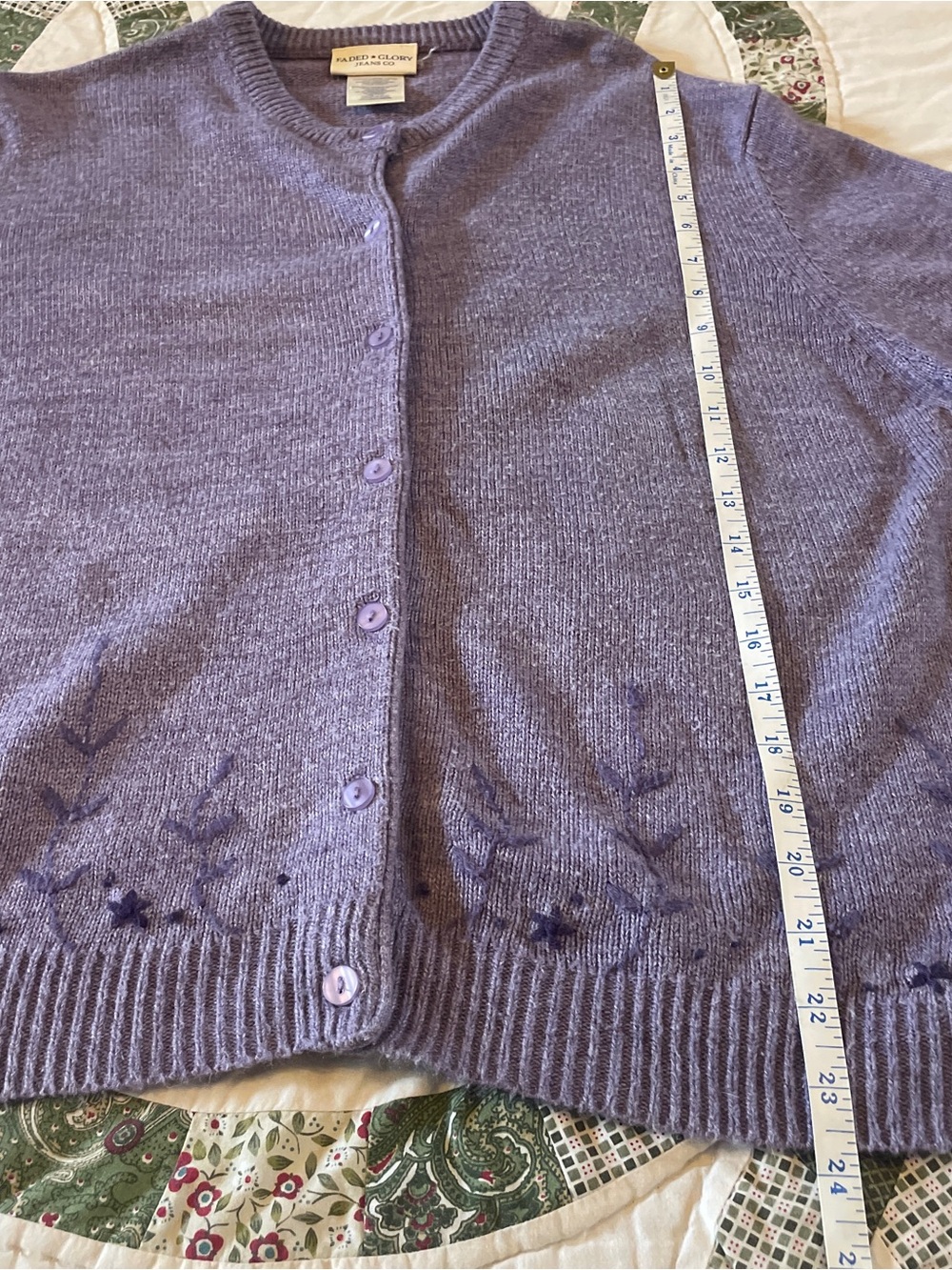 Vintage Faded Glory Lavender Purple Crewneck Cardigan Sweater Large Cottagecore - Picture 5 of 5